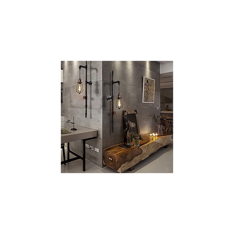 Lámparas de pared de tubo industriales retro, estilo loft, estilo jaula de pájaros negra, de metal, para sala de estar, comedor, cocina, bar, cafetería, decoración, iluminación.