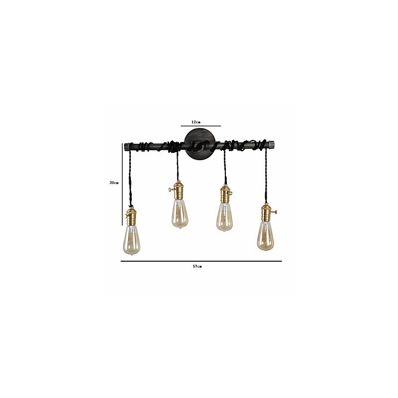 Lámparas de pared de tubo industriales vintage con interruptor, luces creativas para restaurante, cafetería, bar, decoración, iluminación con 4 luces, acabado pintado.