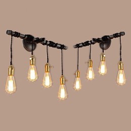 Lámparas de pared de tubo industriales vintage con interruptor, luces creativas para restaurante, cafetería, bar, decoración, iluminación con 4 luces, acabado pintado.