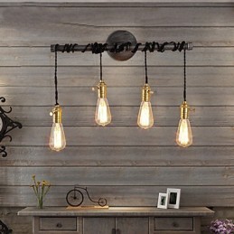 Lámparas de pared de tubo industriales vintage con interruptor, luces creativas para restaurante, cafetería, bar, decoración, iluminación con 4 luces, acabado pintado.
