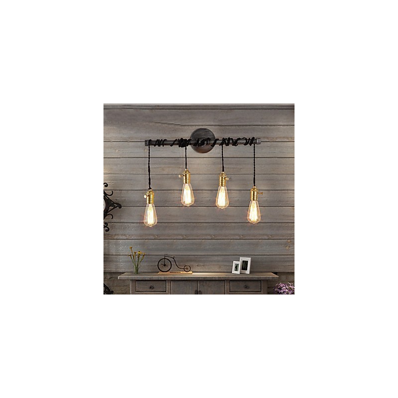 Lámparas de pared de tubo industriales vintage con interruptor, luces creativas para restaurante, cafetería, bar, decoración, iluminación con 4 luces, acabado pintado.
