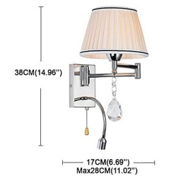 Lámpara de pared moderna contemporánea rústica estilo cabaña moderna contemporánea estilo campestre cromado con brazo oscilante de cristal