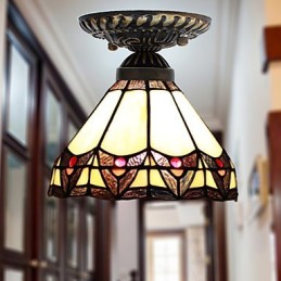 Lámpara de cúpula absorbente de luz con vitrales de artes creativas rurales europeas