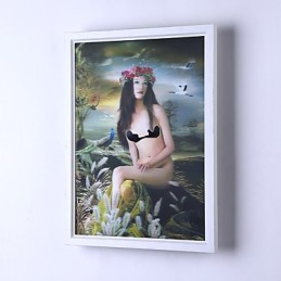 Pintura contemporánea moderna integrada para apliques de pared con luz ambiental.