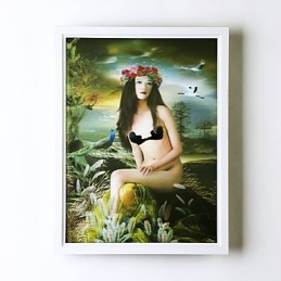 Pintura contemporánea moderna integrada para apliques de pared con luz ambiental.