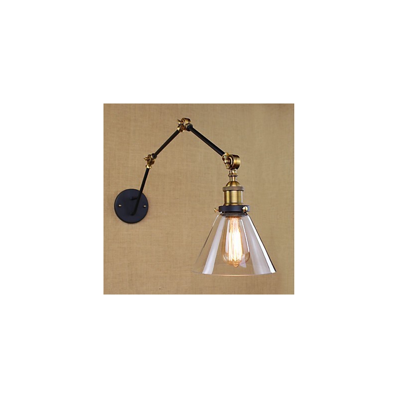 Pintura retro rústica sencilla con brazo oscilante, protección ocular y luz ambiental.