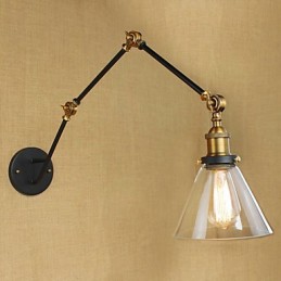 Pintura retro rústica sencilla con brazo oscilante, protección ocular y luz ambiental.