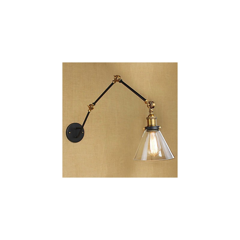 Pintura retro rústica sencilla con brazo oscilante, protección ocular y luz ambiental.