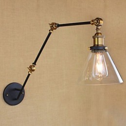 Pintura retro rústica sencilla con brazo oscilante, protección ocular y luz ambiental.
