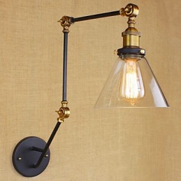 Pintura retro rústica sencilla con brazo oscilante, protección ocular y luz ambiental.