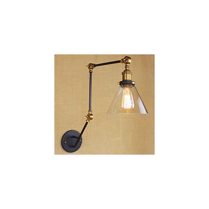 Pintura retro rústica sencilla con brazo oscilante, protección ocular y luz ambiental.
