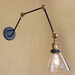 Pintura retro rústica sencilla con brazo oscilante, protección ocular y luz ambiental.