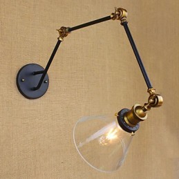 Pintura retro rústica sencilla con brazo oscilante, protección ocular y luz ambiental.