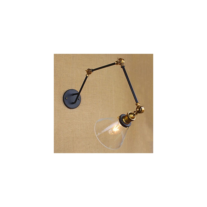 Pintura retro rústica sencilla con brazo oscilante, protección ocular y luz ambiental.