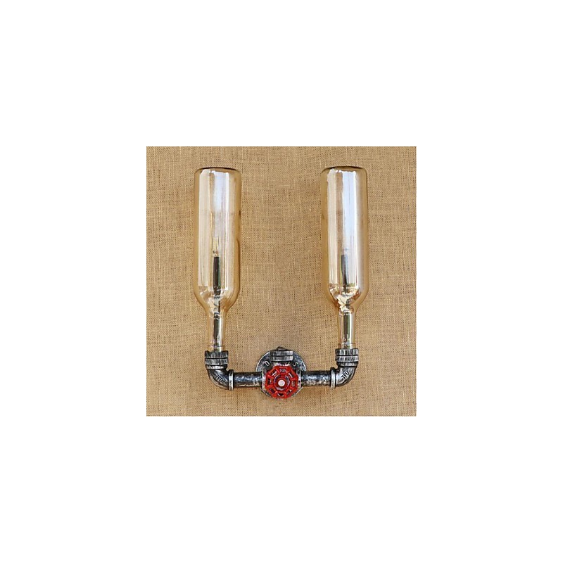 Lámpara de pared con interruptor de viento industrial retro, lámpara de pared con botella de agua, luz ámbar