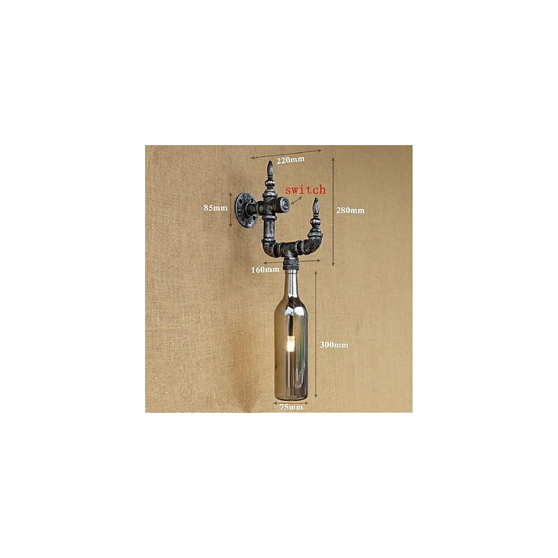 Lámpara de pared retro nostálgica con interruptor para cafetería, bar, restaurante, pasillo, pipa de agua, botella