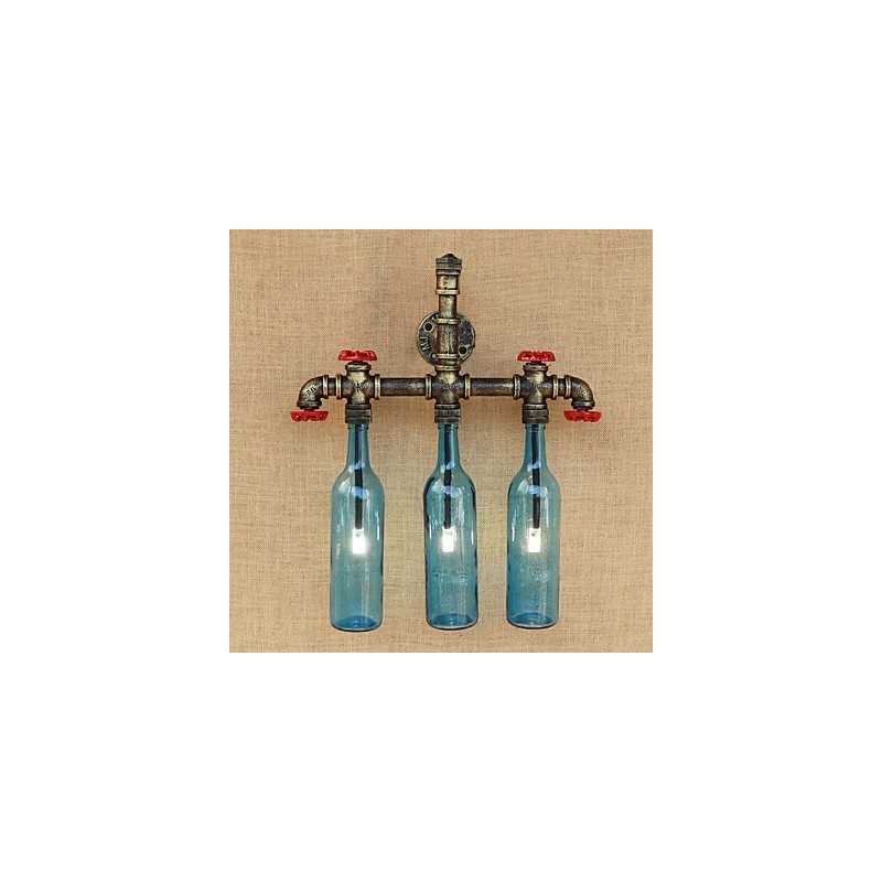 Lámpara de pared con interruptor de viento industrial retro, botella de agua, luz de pared azul