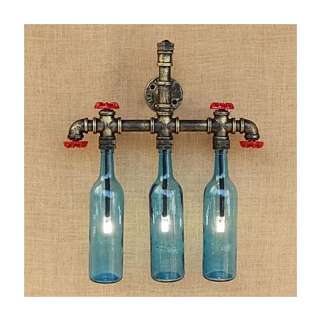 Lámpara de pared con interruptor de viento industrial retro, botella de agua, luz de pared azul Lámpara de pared con interruptor de viento industrial retro, botella de agua, luz de pared azul