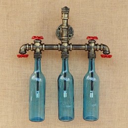 Lámpara de pared con interruptor de viento industrial retro, botella de agua, luz de pared azul