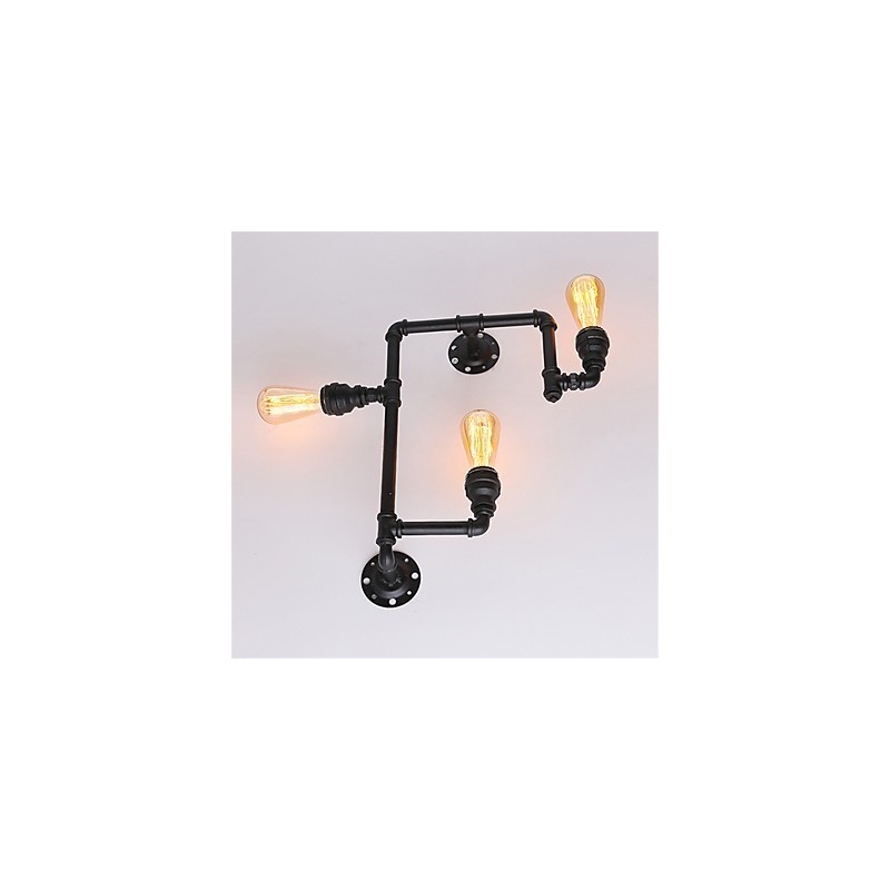 Lámparas de pared de tubo industriales vintage de 3 cabezas, luces creativas negras, iluminación decorativa para restaurantes, cafeterías y bares.