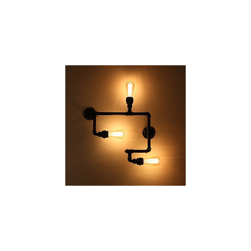 Lámparas de pared de tubo industriales vintage de 3 cabezas, luces creativas negras, iluminación decorativa para restaurantes, cafeterías y bares.