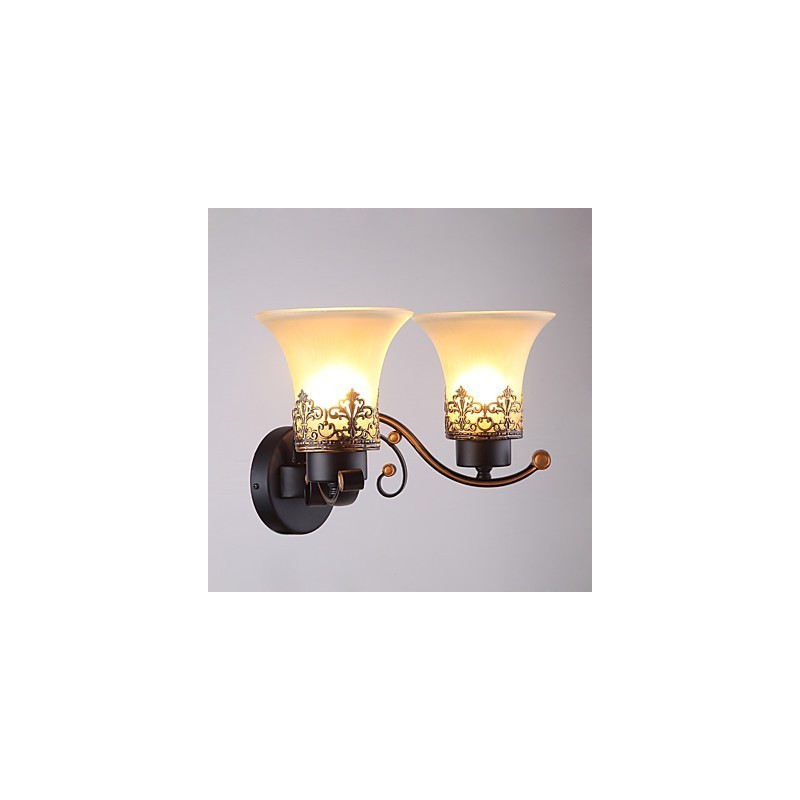 Lámpara de pared vintage de metal con doble cabezal, estilo campestre americano, con cristal, ideal para comedor, sala de estar, entrada, vestíbulo, lámpara de pared decorativa.