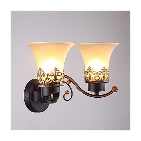 Lámpara de pared vintage de metal con doble cabezal, estilo campestre americano, con cristal, ideal para comedor, sala de estar, entrada, vestíbulo, lámpara de pared decorativa. Lámpara de pared vintage de metal con doble cabezal, estilo campestre americano, con cristal, ideal para comedor, sala de estar, entrada, vestíbulo, lámpara de pared decorativa.