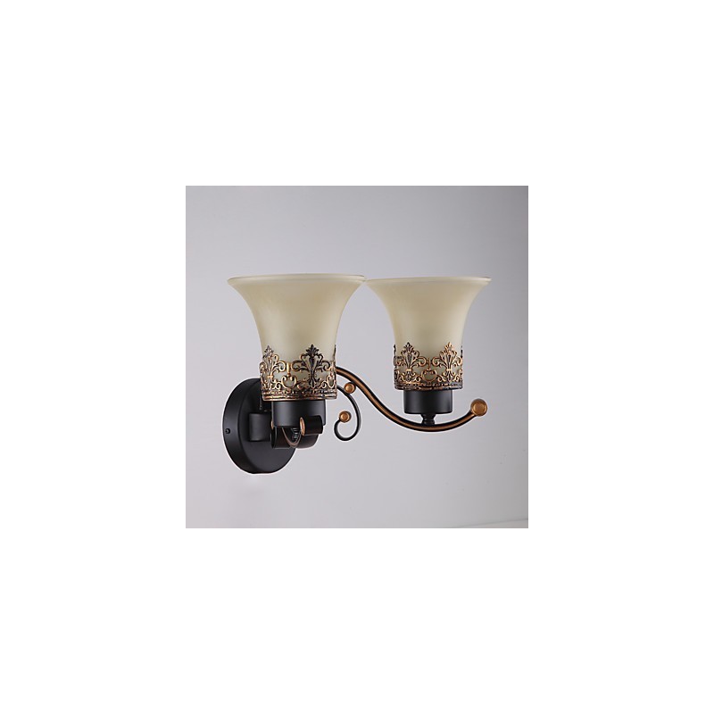 Lámpara de pared vintage de metal con doble cabezal, estilo campestre americano, con cristal, ideal para comedor, sala de estar, entrada, vestíbulo, lámpara de pared decorativa.