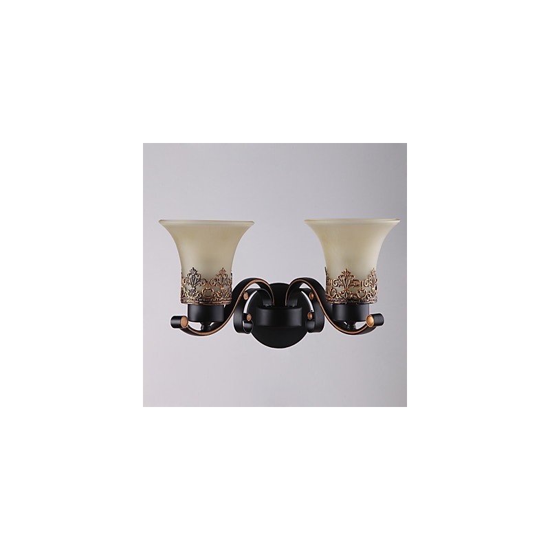 Lámpara de pared vintage de metal con doble cabezal, estilo campestre americano, con cristal, ideal para comedor, sala de estar, entrada, vestíbulo, lámpara de pared decorativa.