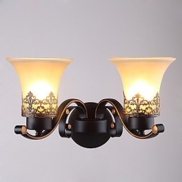 Lámpara de pared vintage de metal con doble cabezal, estilo campestre americano, con cristal, ideal para comedor, sala de estar, entrada, vestíbulo, lámpara de pared decorativa.