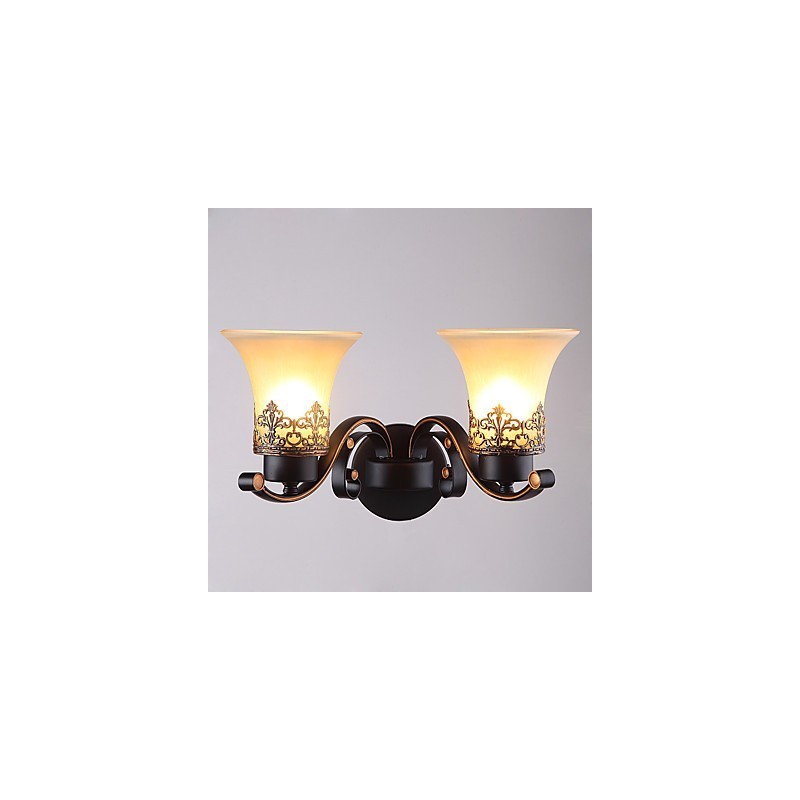 Lámpara de pared vintage de metal con doble cabezal, estilo campestre americano, con cristal, ideal para comedor, sala de estar, entrada, vestíbulo, lámpara de pared decorativa.