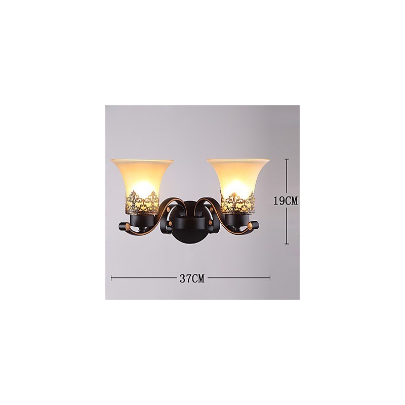 Lámpara de pared vintage de metal con doble cabezal, estilo campestre americano, con cristal, ideal para comedor, sala de estar, entrada, vestíbulo, lámpara de pared decorativa.