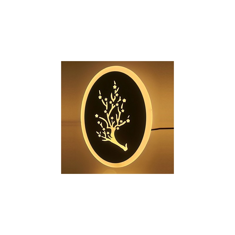 Lámpara de pared redonda de acrílico tallado en ciruela, lámpara de noche, luces de pasillo, blanco cálido, CA 220 V