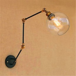 Lámpara de pared de brazo oscilante con luz ambiental de estilo rústico Lodge en cromo.