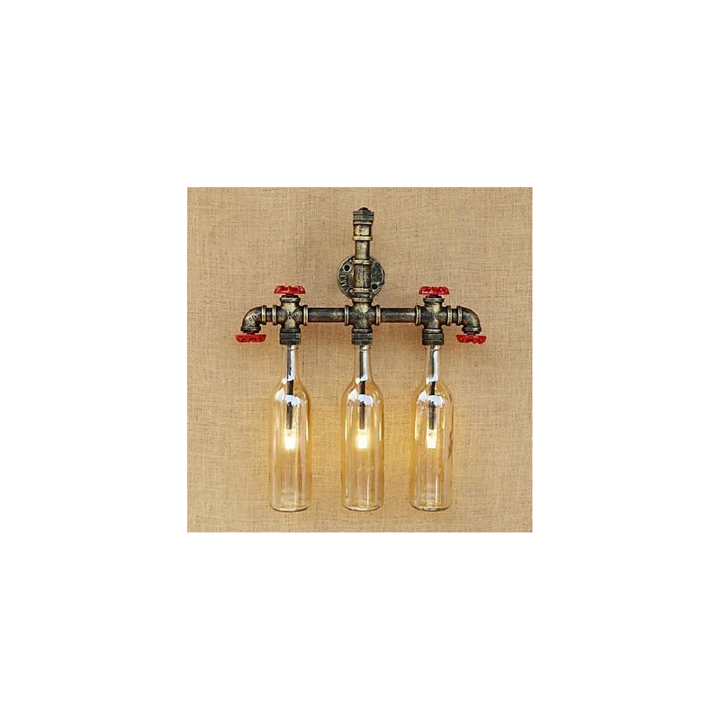 Lámpara de pared con interruptor de viento industrial retro, lámpara de pared con botella de agua, luz ámbar