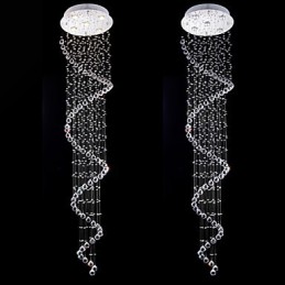 Lámpara colgante de cristal, 5 luces, plateada, transparente, K9, con forma de hélice, para techo.