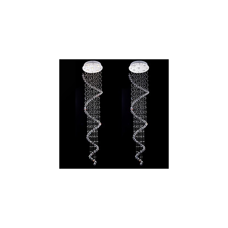 Lámpara colgante de cristal, 5 luces, plateada, transparente, K9, con forma de hélice, para techo.
