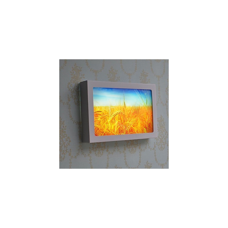 Pintura contemporánea moderna integrada para apliques de pared con luz ambiental.