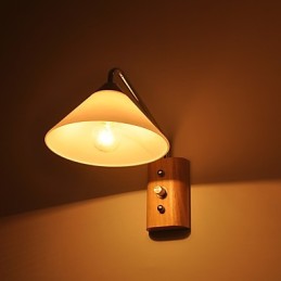 Lámpara de pared sencilla, lámpara de noche, lámpara de escritorio con pantalla de vidrio y madera maciza para dormitorio, tocador, sala de estar, habitación de bebé, dormitorio universitario, mesa de centro, librería