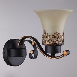 Lámpara de pared vintage de metal con vidrio y estilo campestre americano de una sola cabeza para comedor, sala de estar, entrada, vestíbulo, lámpara de pared decorativa