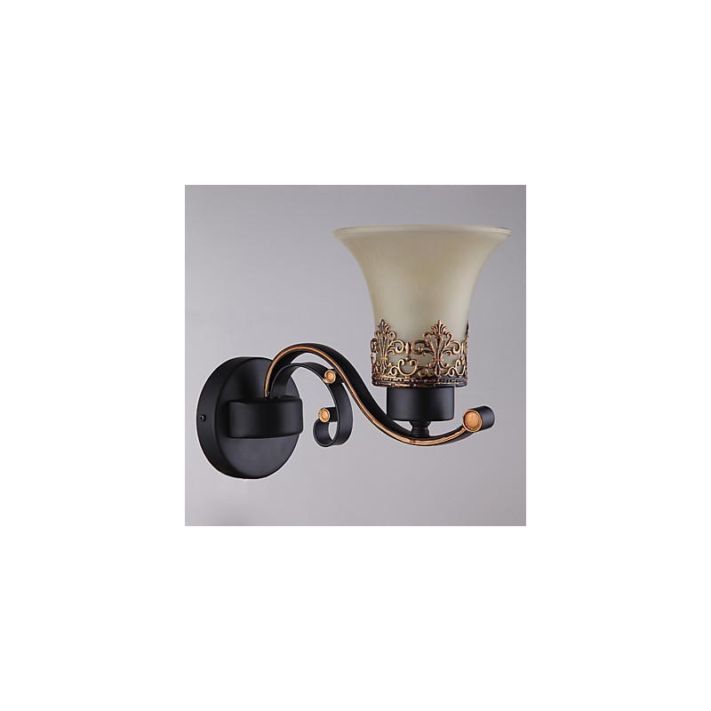 Lámpara de pared vintage de metal con vidrio y estilo campestre americano de una sola cabeza para comedor, sala de estar, entrada, vestíbulo, lámpara de pared decorativa