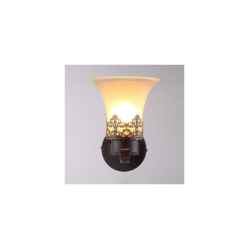 Lámpara de pared vintage de metal con vidrio y estilo campestre americano de una sola cabeza para comedor, sala de estar, entrada, vestíbulo, lámpara de pared decorativa