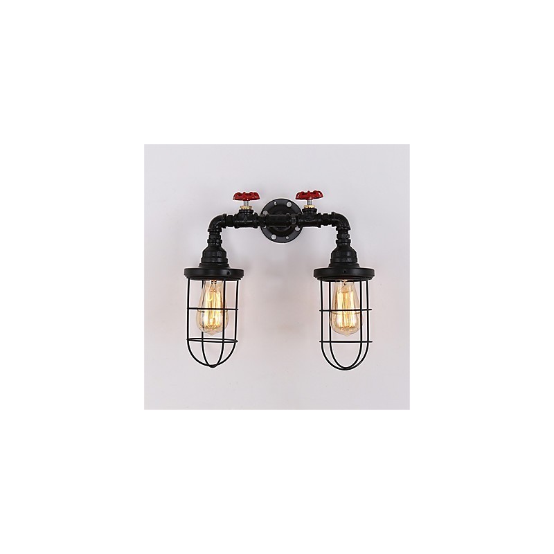 Lámpara de pared de tubo industrial retro de 2 cabezas, estilo loft, estilo jaula de pájaros negra, de metal, para comedor, cocina, bar, cafetería, decoración, iluminación