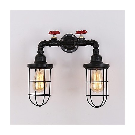 Lámpara de pared de tubo industrial retro de 2 cabezas, estilo loft, estilo jaula de pájaros negra, de metal, para comedor, cocina, bar, cafetería, decoración, iluminación Lámpara de pared de tubo industrial retro de 2 cabezas, estilo loft, estilo jaula de pájaros negra, de metal, para comedor, cocina, bar, cafetería, decoración, iluminación