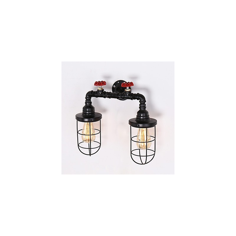 Lámpara de pared de tubo industrial retro de 2 cabezas, estilo loft, estilo jaula de pájaros negra, de metal, para comedor, cocina, bar, cafetería, decoración, iluminación