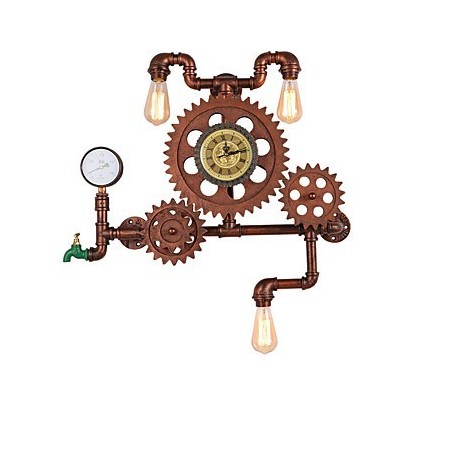 Lámparas de pared de tubo industriales vintage con forma de engranaje de madera, luces giratorias creativas, iluminación decorativa para restaurantes, cafeterías y bares. Lámparas de pared de tubo industriales vintage con forma de engranaje de madera, luces giratorias creativas, iluminación decorativa para restaurantes, cafeterías y bares.