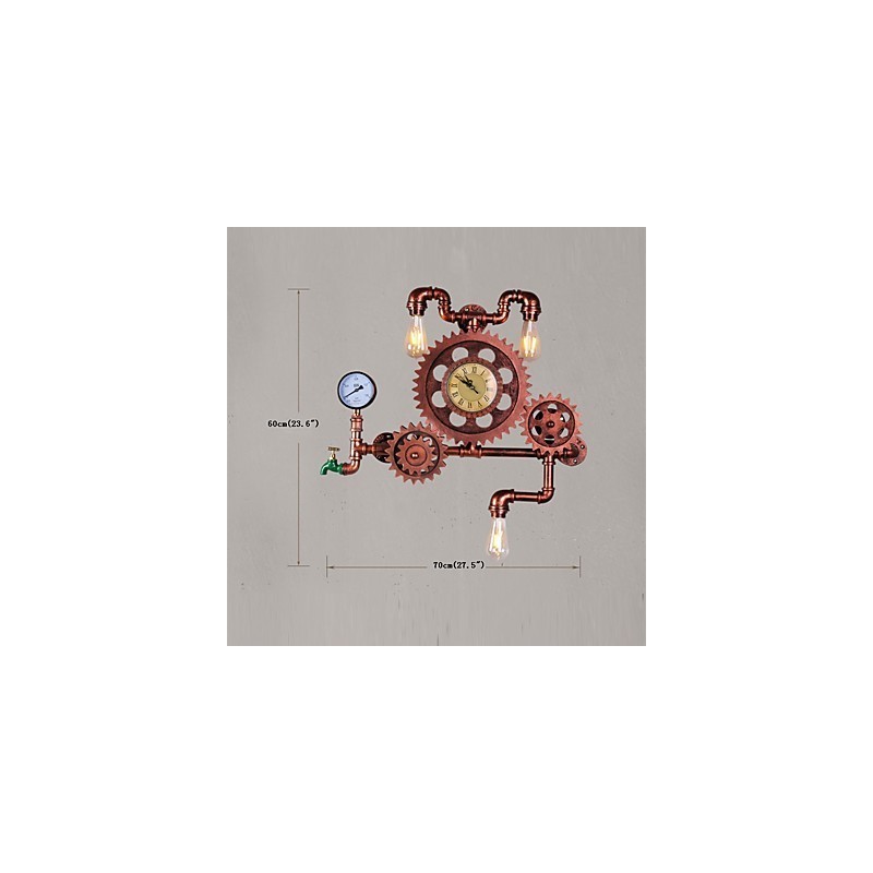 Lámparas de pared de tubo industriales vintage con forma de engranaje de madera, luces giratorias creativas, iluminación decorativa para restaurantes, cafeterías y bares.