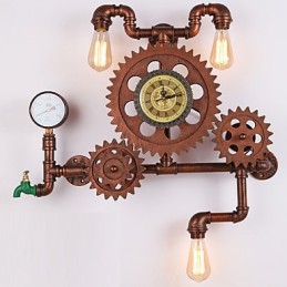 Lámparas de pared de tubo industriales vintage con forma de engranaje de madera, luces giratorias creativas, iluminación decorativa para restaurantes, cafeterías y bares.