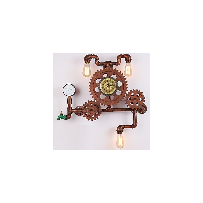 Lámparas de pared de tubo industriales vintage con forma de engranaje de madera, luces giratorias creativas, iluminación decorativa para restaurantes, cafeterías y bares.