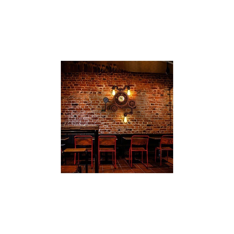 Lámparas de pared de tubo industriales vintage con forma de engranaje de madera, luces giratorias creativas, iluminación decorativa para restaurantes, cafeterías y bares.